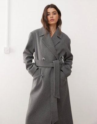 Bcbg BCBGMAXAZRIA belted wrap formal coat in gray heather