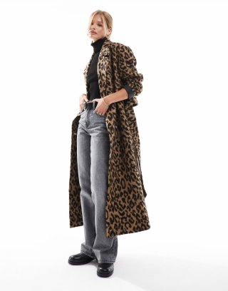 Bcbg BCBGMAXAZRIA belted wrap formal coat in leopard print