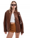 Miss Selfridge washed faux leather oversized bomber jacket in chestnut