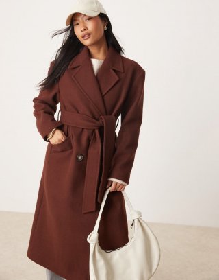 Bcbg BCBGMAXAZRIA Petite belted wrap formal coat in chocolate