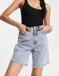 Miss Selfridge long line denim short in acid wash