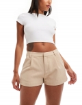 Miss Selfridge tailored boxy hot pants in beige pinstripe