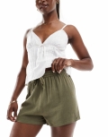 Miss Selfridge linen blend pull on shorts in khaki