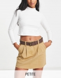 Miss Selfridge petite belted low rise cargo skirt in tan