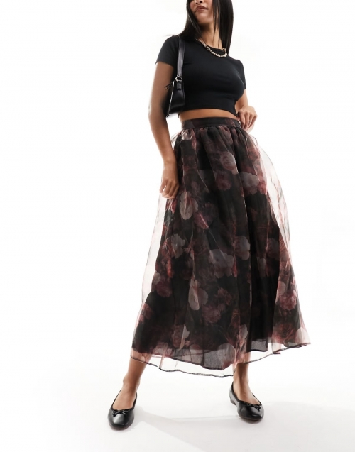 Miss Selfridge organza maxi skirt in oversized floral