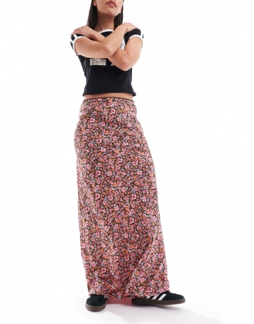 Miss Selfridge picot trim bias maxi skirt in multicolor floral