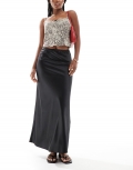 Miss Selfridge satin bias maxi skirt in black