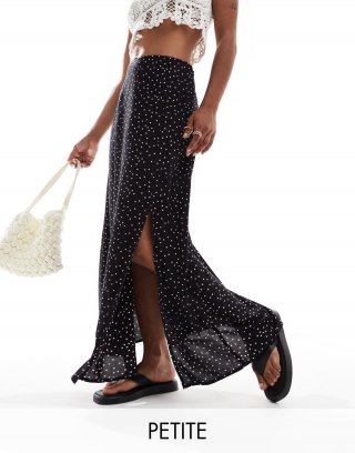 Miss Selfridge Petite split leg slip maxi skirt in polka dot