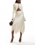 Miss Selfridge satin maxi skirt with trim in cream