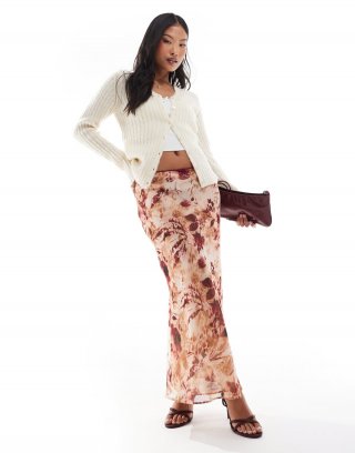 Miss Selfridge Petite chiffon double layer maxi skirt in animal print