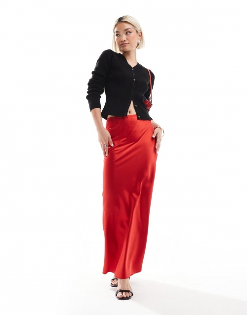 Miss Selfridge satin maxi skirt in red