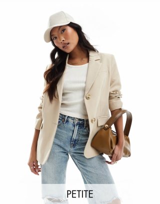 Miss Selfridge Petite oversized single breasted blazer in stone