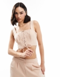 Miss Selfridge lace-up corset crop top in pink pinstripe - part of a set