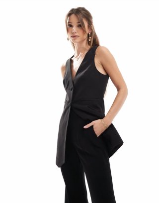 Miss Selfridge longline vest in black - part of a set