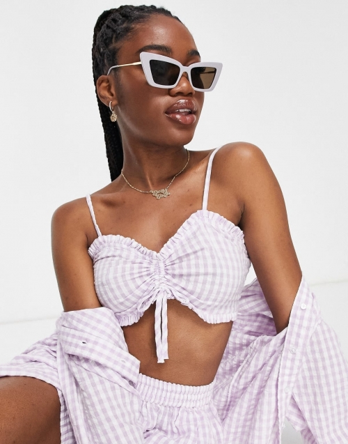 Miss Selfridge gingham strappy crop top in lilac - part of a set