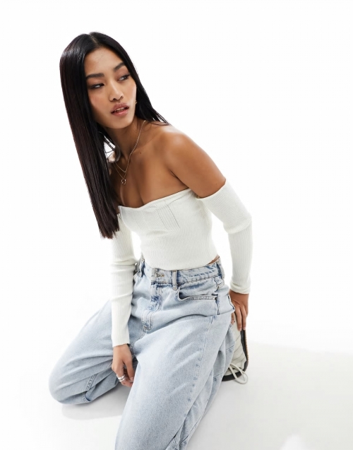 Miss Selfridge removable sleeves bandeau top in cream