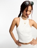 Miss Selfridge festival heart crochet racer top in white