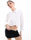 Miss Selfridge poplin cropped dropped pocket shirt in white