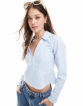 Miss Selfridge poplin fitted shirt in blue stripe