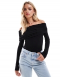 Miss Selfridge Petite long sleeve bardot bodysuit in black