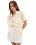 Miss Selfridge linen look resort shirt in postcard print