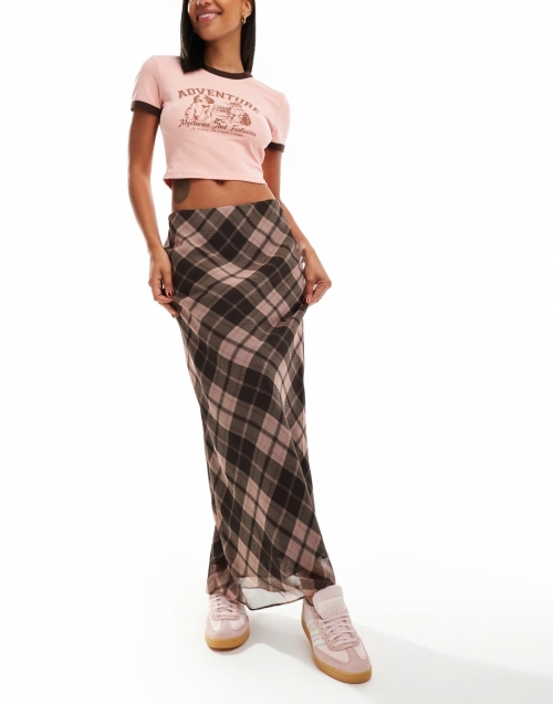 Miss Selfridge maxi skirt in pink plaid