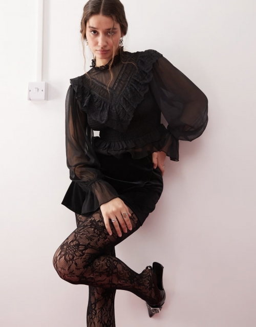 Miss Selfridge victoriana blouse in black