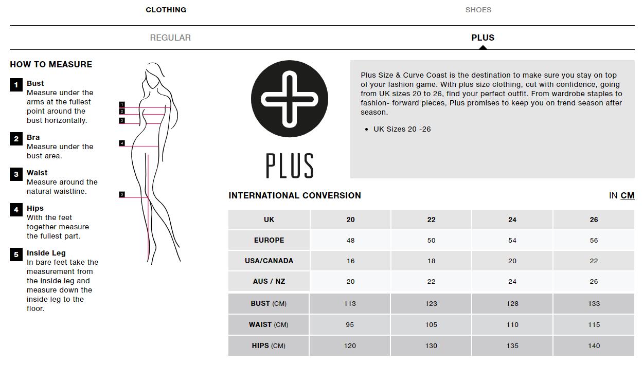 Miss Selfridge Size Guide